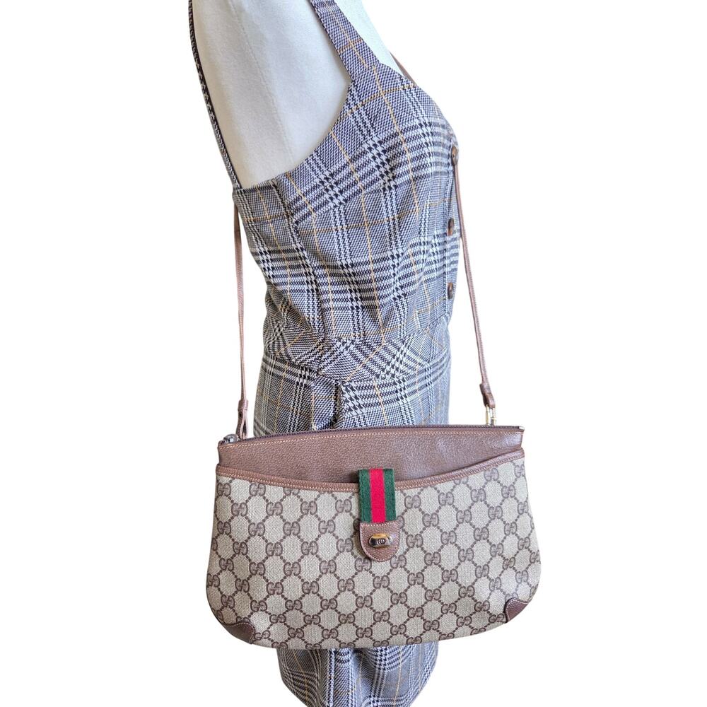 Gucci GG Canvas Web Stripe Vintage Crossbody Bag Removable strap Italy Ophidia - Picture 2 of 15